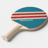Retro Aqua Surf Stripes met naam Tafeltennisbatje (Voorkant Gekanteld)