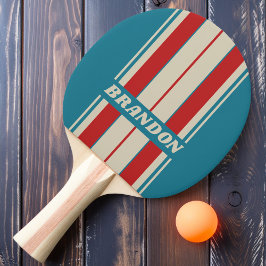 Retro Aqua Surfboard Strepen met Naam Tafeltennisbatje