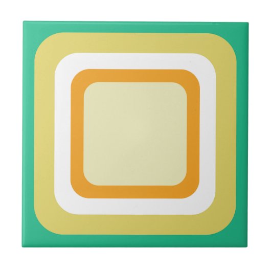 Retro Aqua Turquoise Geel Oranje Wit Tegeltje (Voorkant)