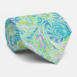 Retro Aqua Turquoise Paisley Pattern Stropdas
