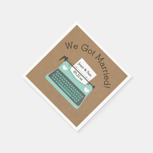 Retro Aqua Typewriter Trouwpapier Servetten (Hoek)