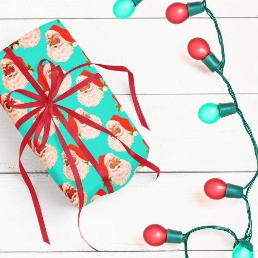 Retro Aqua Zwart Santa Kerstmis Wrapping Papier