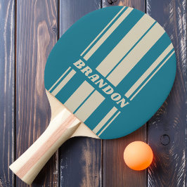 Retro Aquamarijn Bord Strepen met Naam Tafeltennisbatje