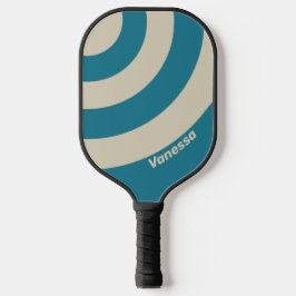 Retro Aquamarijn Drie Cirkel Streep met Naam Pickleball Paddle
