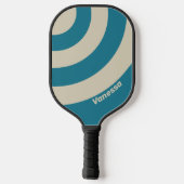 Retro Aquamarijn Drie Cirkel Streep met Naam Pickleball Paddle (Achterkant)