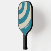 Retro Aquamarijn Drie Cirkel Streep met Naam Pickleball Paddle (Links)