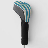 Retro Aquamarijn Drie Pin Strepen met Naam Golfheadcover (Schuin)