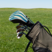 Retro Aquamarijn Drie Pin Strepen met Naam Golfheadcover (Insitu)