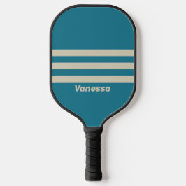 Retro Aquamarijn Drie Strepen Dwars met Naam Pickleball Paddle