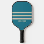 Retro Aquamarijn Drie Strepen Dwars met Naam Pickleball Paddle (Achterkant)