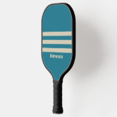 Retro Aquamarijn Drie Strepen Dwars met Naam Pickleball Paddle (Links)