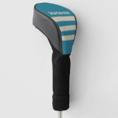 Retro Aquamarijn Drie Strepen met Naam Golfheadcover (Schuin)