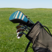 Retro Aquamarijn Drie Strepen met Naam Golfheadcover (Insitu)