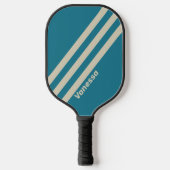 Retro Aquamarijn Drie Strepen met Naam Pickleball Paddle (Voorkant)