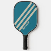 Retro Aquamarijn Drie Strepen met Naam Pickleball Paddle (Achterkant)