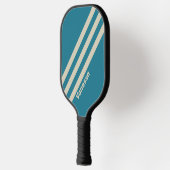 Retro Aquamarijn Drie Strepen met Naam Pickleball Paddle (Links)