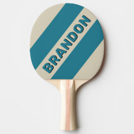 Retro Aquamarijn Drie Vette Strepen met Naam Tafeltennisbatje