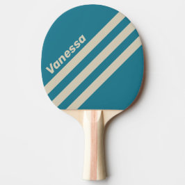 Retro Aquamarijn Driehoekige Strepen met Naam Tafeltennisbatje