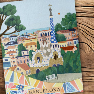 Retro-aquarel Barcelona Spanje Reizen Legpuzzel