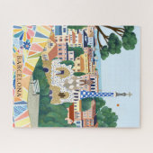 Retro-aquarel Barcelona Spanje Reizen  Legpuzzel (Horizontaal)