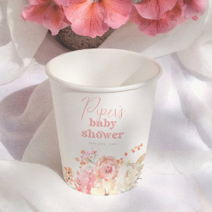 Retro Aquarel Bloemen Meisje Baby Shower Papieren Bekers