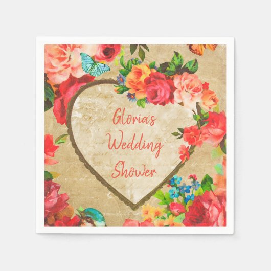 Retro Aquarel Bloemhart Frame Servet (Voorkant)