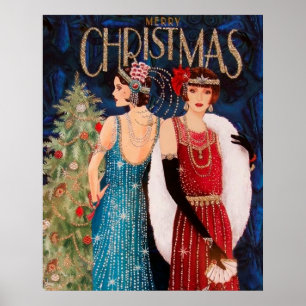Retro  ar deco dames poster Kerstmis