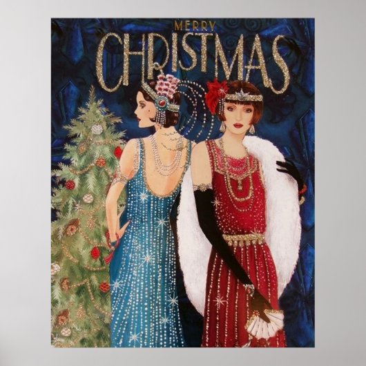 Retro  ar deco dames poster Kerstmis (Voorkant)