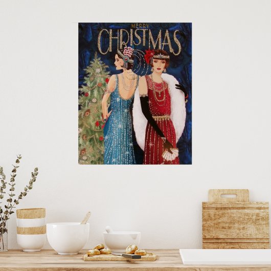 Retro  ar deco dames poster Kerstmis (Keuken)