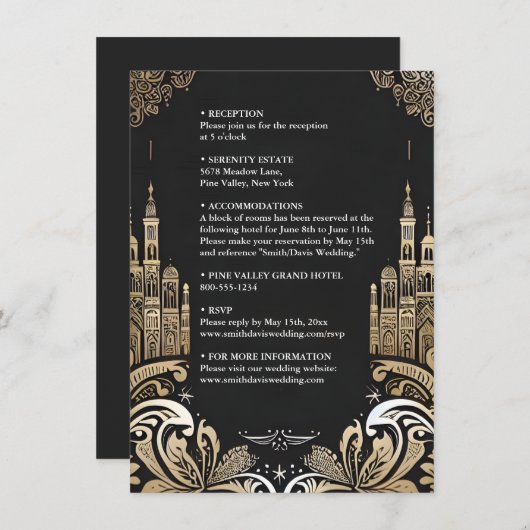  Retro Arabisch Exotisch Bold Damask Bruiloft Informatiekaartje (Voorkant / Achterkant)
