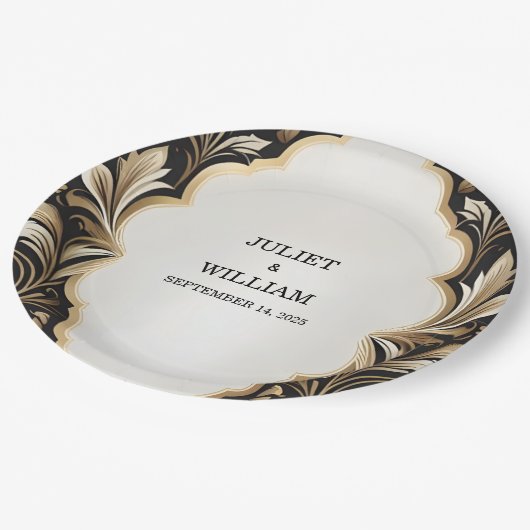  Retro Arabisch Exotisch Bold Damask Bruiloft Papieren Bordje (Gekanteld)