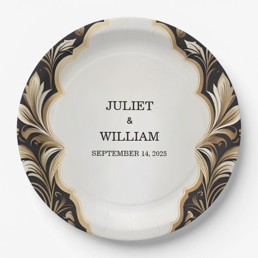 Retro Arabisch Exotisch Bold Damask Bruiloft Papieren Bordje (Voorkant)