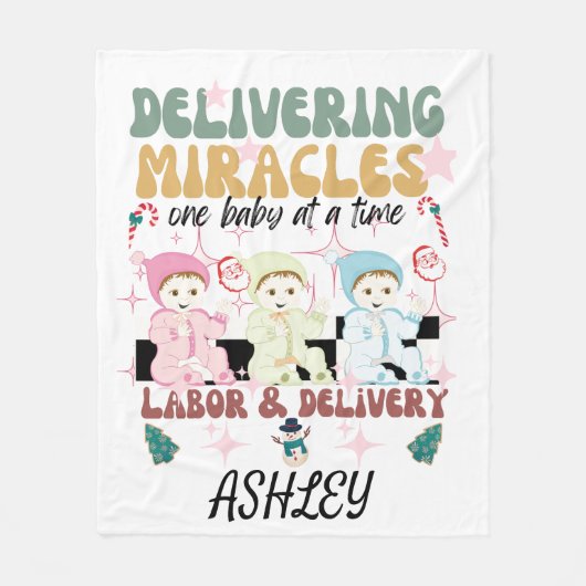 Retro arbeid en bevalling verpleegkundige Kerstmis Fleece Deken (Voorkant)