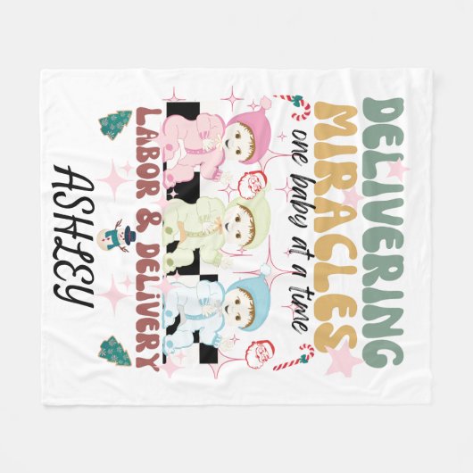 Retro arbeid en bevalling verpleegkundige Kerstmis Fleece Deken (Voorkant (Horizontaal))