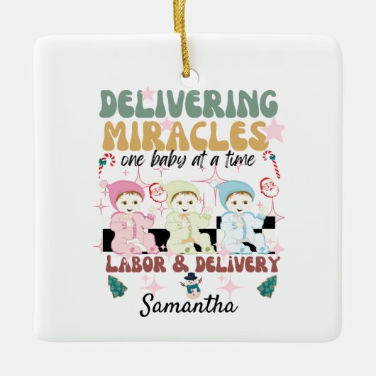Retro arbeid en bevalling verpleegkundige Kerstmis Keramisch Ornament (Voorkant)