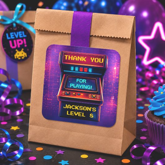 Retro Arcade Bedankt Verjaardagsfeest Sticker