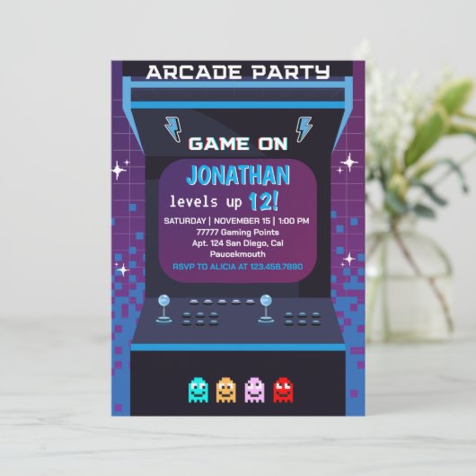 Retro Arcade Birthday Boy | Game On Party Kaart (Staand voorkant)