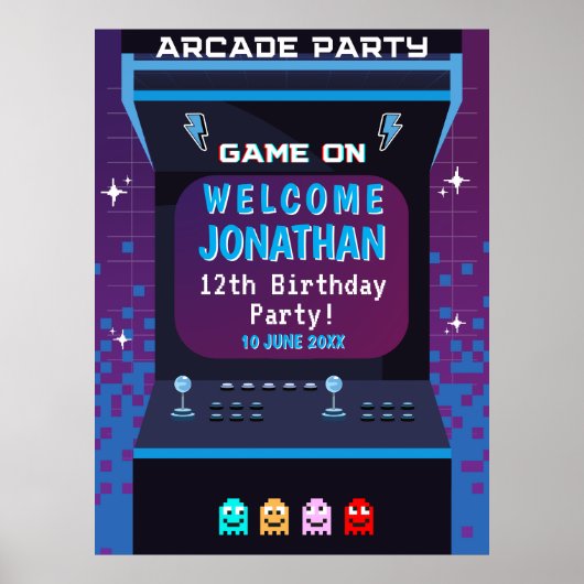 Retro Arcade Birthday  | Game On Party Decor Poster (Voorkant)