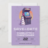 Retro arcade bruiloft save the date (Voorkant)