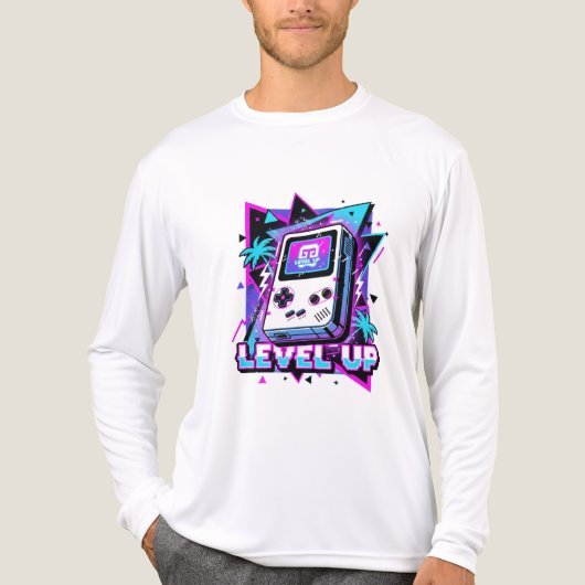 Retro Arcade: De "Level Up" Synthwave T-shirt (Voorkant volledig)