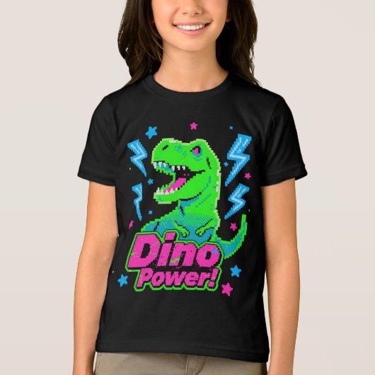 Retro Arcade Dino Power Pixel T-Rex Tri-Blend Shirt (Voorkant)