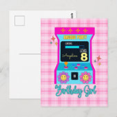 Retro Arcade Feestje Blauw Roze Briefkaart (Voorkant / Achterkant)