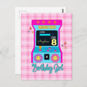 Retro Arcade Feestje Blauw Roze Verjaardagsfeestje Briefkaart (Voorkant / Achterkant)