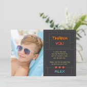 Retro Arcade Game Kids Verjaardag Foto Bedankkaart (Staand voorkant)