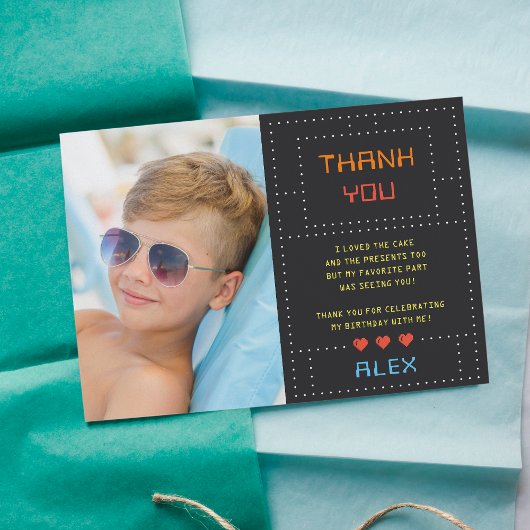 Retro Arcade Game Kids Verjaardagsfoto Bedankkaart