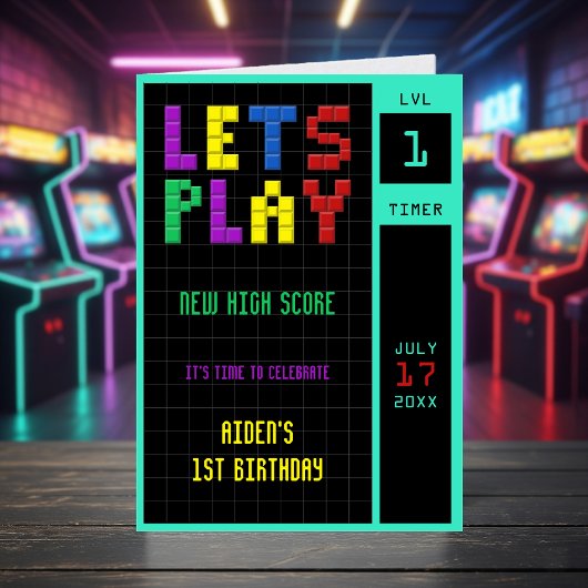 Retro Arcade Game Kinder 1e verjaardag Bedankkaart