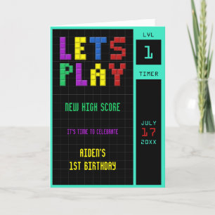 Retro Arcade Game Kinder 1e verjaardag Bedankkaart