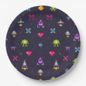 Retro Arcade Game Patroon Verjaardagsfeest Papieren Bordje (Voorkant)