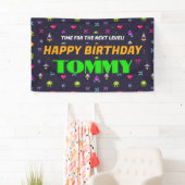 Retro Arcade Game Patroon Verjaardagsfeest Spandoek (Insitu)