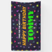 Retro Arcade Game Patroon Verjaardagsfeest Spandoek (Verticaal)